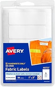 Avery No-Iron Fabric Labels, 1" x 3", Washer and Dryer-Safe Waterproof Labels, Non-Printable, 50 Bla