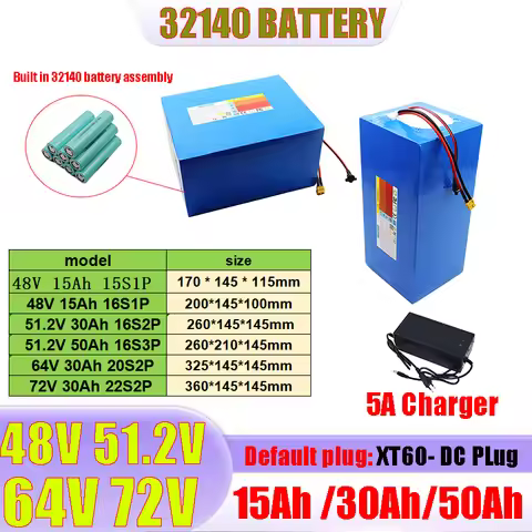 48V 15Ah 51.2V 30Ah 50Ah 64V 30Ah 72V 30A 32140 Lifepo4 battery pack with built-in BMS suitable for 