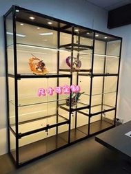 玻璃展示櫃 鋼化防爆玻璃 手辦櫃模型櫃透明玻璃陳列櫃帶燈 尺寸可定製🔥