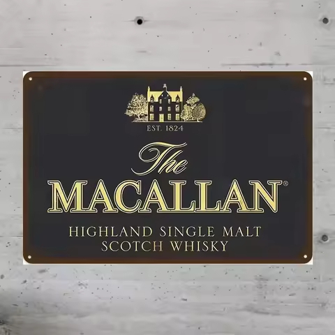 Vintage Macallan Highland Single Malt Whisky Metal Sign - Art Deco Iron Wall Art, Retro Aesthetic Ba
