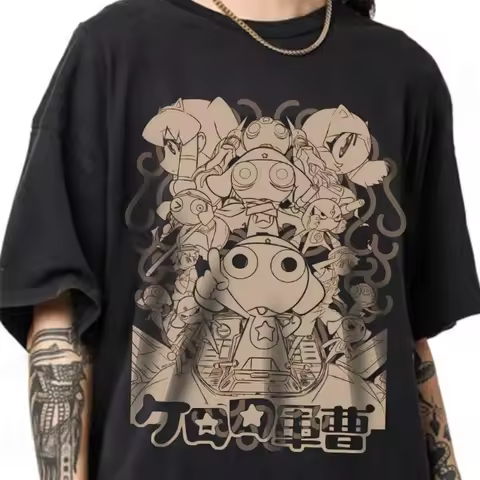 Keroro Gunso Sgt Frog Anime Oversized Tshirt Retro Manga Print Unisex Harajuku Streetwear Cotton Top