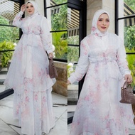 HANIFA SERIES BY HUMAIRA SYARI GAMIS CERUTY PREMIUM OUTER CARDI ORGANZA PRINTING SET JILBAB SCARF VO