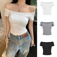 Moses Queen American Retro Short-Sleeved Belt Shirt Tight Waist Slim Fit For Women Summer T Shirt Wo