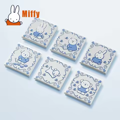Kawaii Miffy Ceramic Fridge Magnet Cute Rabbit Blue Porcelain Tile Decorative Strong Magnetic Kitche