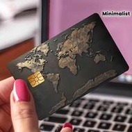 Vintage European Bronze World Map Credit Card Sticker, Suitable For EBT, Transportation, Keys, Credi