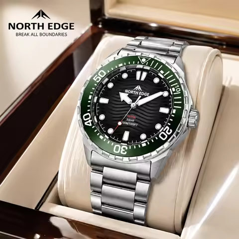 NORTH EDGE TRITON Stainless Solar-Powered Diving Watch Luxury Quartz Watches For Men 300M Waterproof