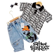 Set Baju Raya Tshirt Jeans Mickey HM Boy Kids Baby Baju Jalan Playset Budak Lelaki Short Pants Sleev