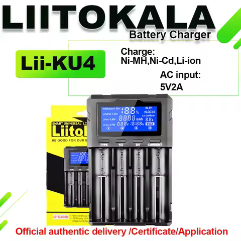 LiitoKala Lii-KU4 18650 Battery Charger For 21700 20700 26650 16340 CR123A 18350 14500 1.2V Ni-MH Ni