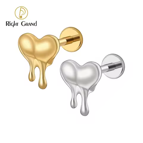 Right Grand ASTM F136 Titanium 16G Melting Heart Earring Love Molten Heart Tragus Helix Cartilage Fl