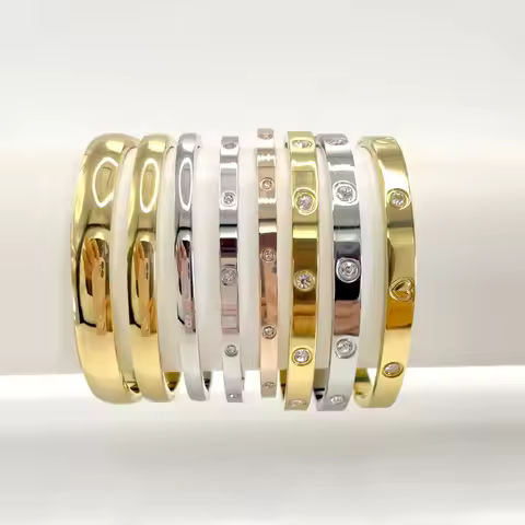 Fashion Design Gold Color Zircon And Cross Nut Nail Bangle Gold & Stainless Steel For Woman Bracelet