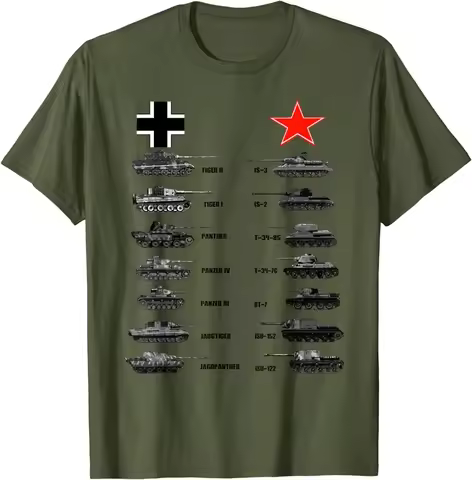 WWII German Tiger Panzer Soviet IS-3 T-34 Tanks T-Shirt 100% Cotton O-Neck Summer Short Sleeve Casua