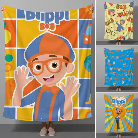 Preschool Blippi Kids Educational Gift Throw Soft Flannel Throw Blanket for Couch Bed Sofa Warm Cozy