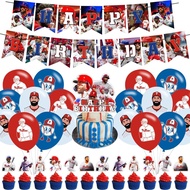 Hiasan Parti Hari Lahir Bintang Besbol Bryce Harper, Bekalan Parti Bertema dengan Banner, Hiasan Kek