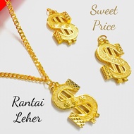Rantai Leher Papan 24K Loket Dollar Set Gold Plated Necklace Dollar Set