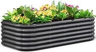Quictent Galvanized Tall Raised Garden Bed Kit, 6x3x1.5 ft Oval Large Planting Box Rubber Strip Edgi