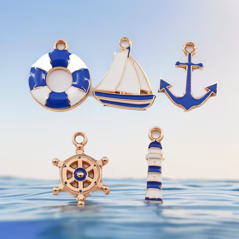10PCS Alloy Ocean Style Lifebuoy Rudder Anchor Lighthouse Sailboat DIY Necklace Pendant Earring Brac