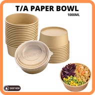 (1000ml) Disposable Round Paper Bowl Kraft With Lid Food Bekas Take Away Mangkuk Kertas Oden Tapau F