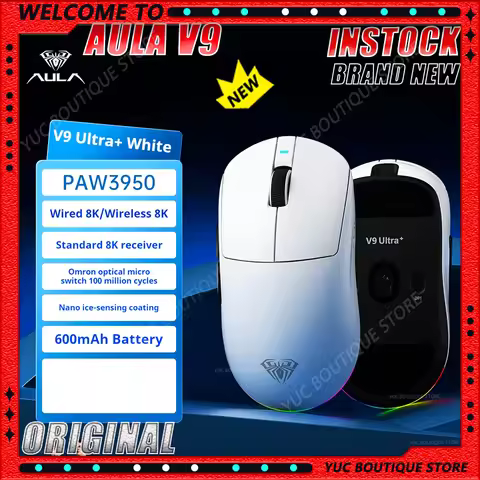 New Aula V9 Ultra Wireless E-sports Gaming Mouse Double 8k 3mode PAW 3950 8k 55g Lightweight Ergonom