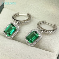 5*7 MM 1CT Emerald Cut Lab Emerald High Carbon Diamond Gemstone Drop Dangle Earrings 925 Sterling Si