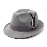 Feather Fedora Hat Western Women Men Church Jazz Felt Cap