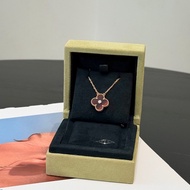 VCA 限量款玫瑰金帶鑽 牛眼石四葉草項鍊 暗紅色