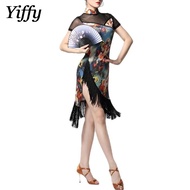 Classic Latin Dance Dress  Cheongsam Tassels Fringe Rumba Ballroom Cha Cha Dance Costume Women's Sta