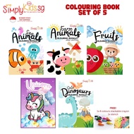 Children Colouring Books Set of 5 (Free Stackable Crayon and Stencil)