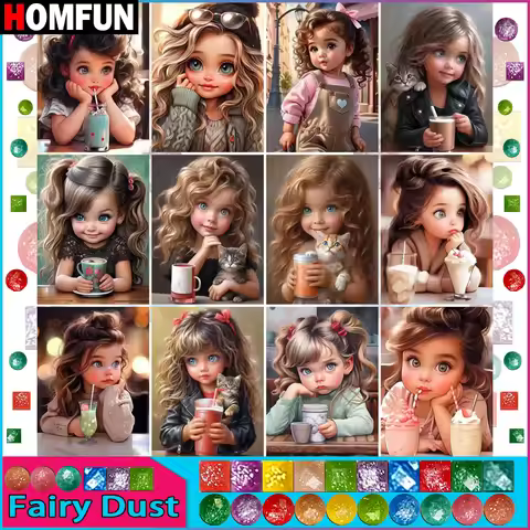 HOMFUN Fairy Dust Diamond Painting Full Square/Round Drill 5D DIY "Portrait Girl" Daimond Embroidery