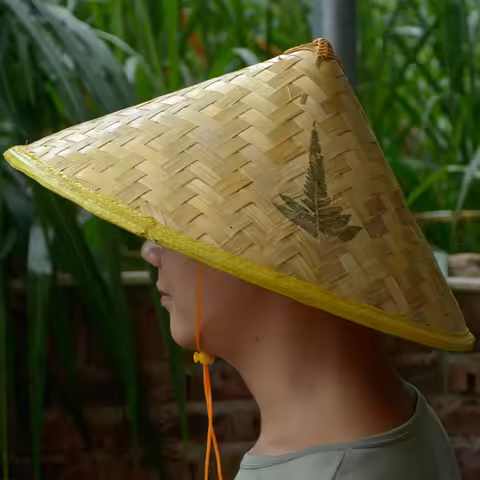 Chinese Retro Bamboo Rattan Fisherman Hat Handmade Weave Straw Bucket Hat Tourism Rainproof Conical 