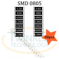 Resistor SMD 0805 6.2ohm,6.8ohm,620ohm,680ohm,6.2Kohm,6.8Kohm,62Kohm,68Kohm,620Kohm,680Kohm 5% 30 pc