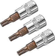 uxcell 3pcs 1/4" Drive x T27 Torx Bit Socket, S2 Steel Bits CR-V Sockets 38mm Length Use with Ratche