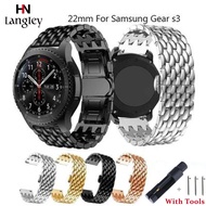 20 22mm Quick Release Metal Steel Watchband For Samsung Gear S2 /S3 Galaxy Watch 42mm 46mm Wristbands With Double Press Butterfly Button