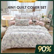 DORAMILL Floral Quilt Cover Bedsheet Set Sarung Comforter 1200TC Flower Bunga Cadar Single Queen BAC