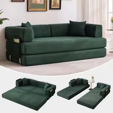Convertible Sleeper Sofa Bed, 78.8 Floor Sofa, 5-in-1 Multi-Function Couch Loveseat, Pillow, Corduro