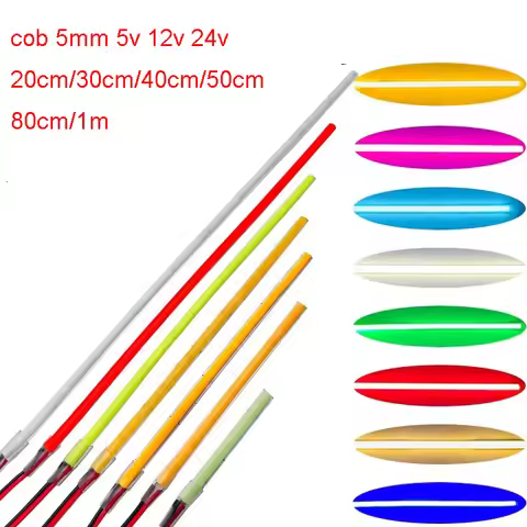 10pcs 20cm 30cm 50cm 80cm 1m 5m 5mm COB LED Soft Tape 5V 12V 24V Orange Amber 1800k Flexible Strip 3