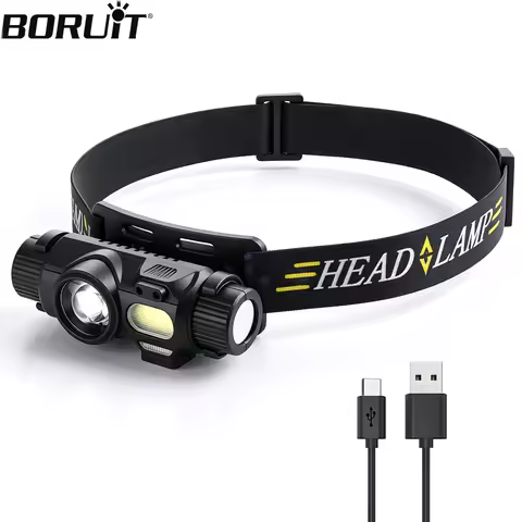 BORUiT Motion Sensor Headlamp 5 Modes Lightweight Type-C Rechargeable LED Headlight Waterproof Campi
