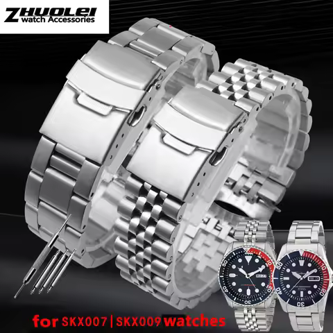 curved end bracelet For Seiko skx007 009 SKX175 SKX173 wristband Men's high quality stainless steel 