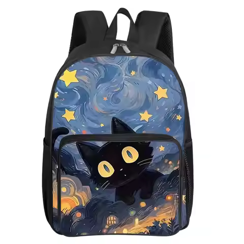 Cute Cat Pattern Square Front Pocket Backpack Zipper Large Capacity for Boys Girls Best Gift 3D Cart