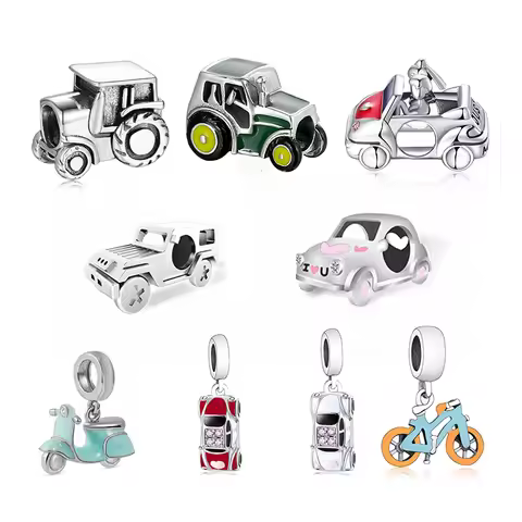 FC Jewelry Fit Original Charm Bracelet 925 Silver Tractor Mini SUV Hiking Car Bike Moto Motorcycle B