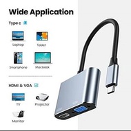 2 合 1 鋁合金 USB C 型轉 HDMI VGA 集線器 psbckp 2 in 1 Aluminum Alloy USB Type C to HDMI VGA Hub  Type-C Adap