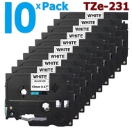 Vileed 10 Pack 12Mm Tze231 Black On White For Brother Ptouch Label Tape 8M Length Tze-231 Tz-231 Tz2