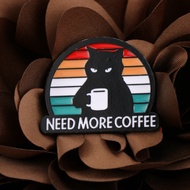 Retro coffee cat brooch, black cat "NEED MORE COFFEE" enamel pin, coffee lovers wear accessories