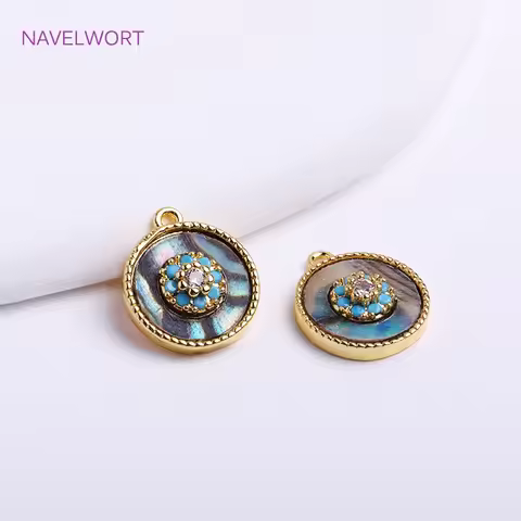 Trendy 11mm Evil Eyes Pendants For Earring Making Findings 14K Gold Plated Turkish Eye Inlaid Zircon
