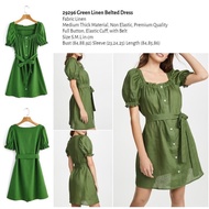 HIJAU 29296 Green Dress Casual Dress Green Linen Belted Dress