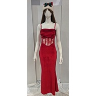 Red Lace Corset Bodycon Maxi Dress