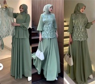 Cintya Set Outer Plus Dress Ceruty Babydoll Brokat Gamis Polos Lebaran Casual Dress Kondangan Mewah