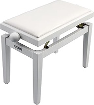 QUIK LOK - PB/100 WH S Wooden Piano Bench with Black Faux Leather Seat, Robust Coating, Height Adjus