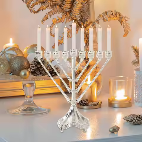 Zinc Alloy 9 Branch Menorah Candelabra for Holiday Decor Sturdy 10.4x9.4inch