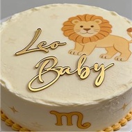 Elegant Gold Cake Topper with Leo Zodiac Sign, Acrylic Baby Text Decoration Leo Season/12 Zodiac Con