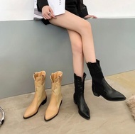 Boot cao bồi mũi nhọn cổ cao gót 5cm -b96